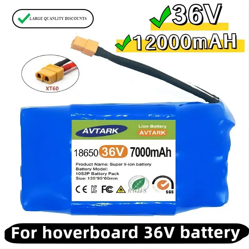 

2024 High capacity 36V Battery pack 12000mAh Rechargeable Lithium ion battery for self balancing Scooter HoverBoard unicycle