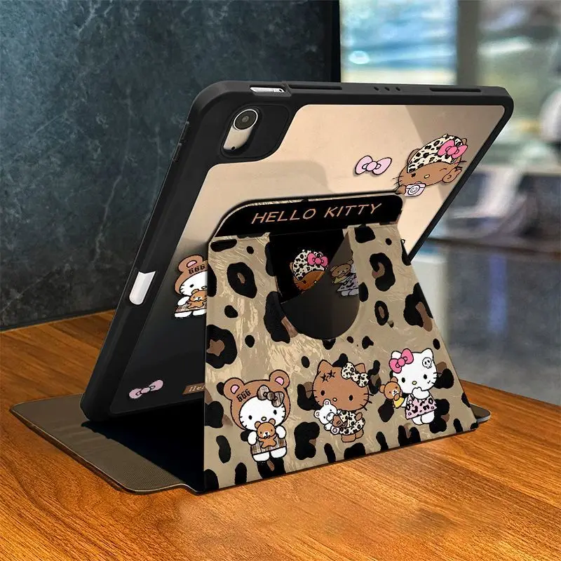 

Sanrio Hello Kitty с милым леопардовым принтом, чехол для планшета Ipad 11, новый мультяшный студенческий настольный обучающий вращающийся модный чехол для планшета