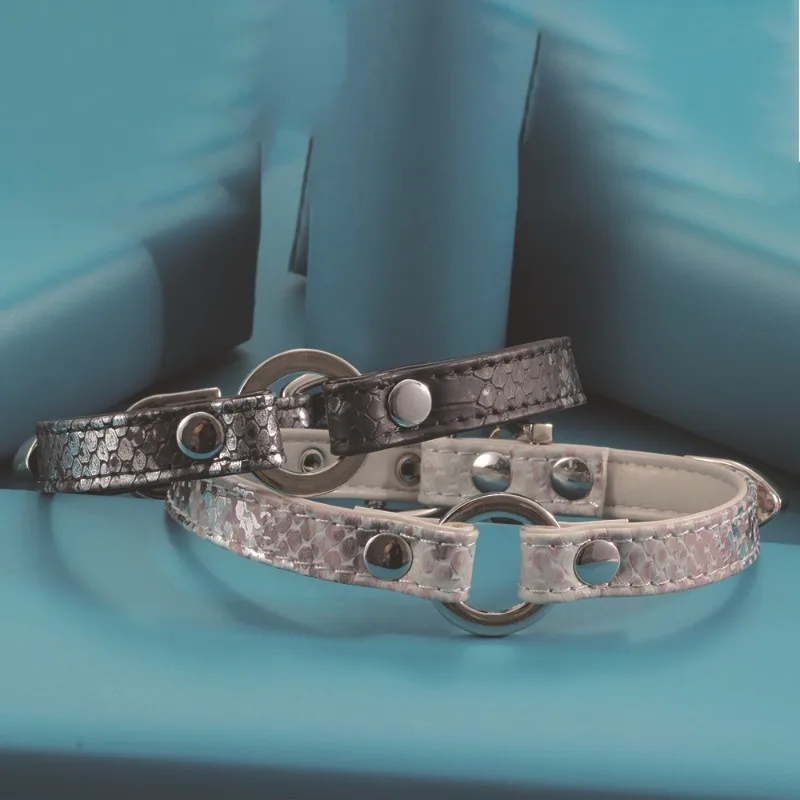 ياقة ياقة جلدية منقوشة على شكل ثعبان، خاتم فضي، ياقة ياقة هاراجوكو يومية على طراز الشرير