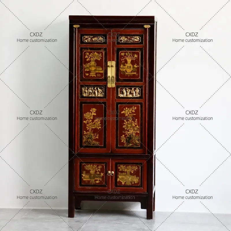 New Chinese Style Antique Bookcase Retro Simple Vertical Storage Cabinet for Living Room Bedroom Porch High Wardrobe Home