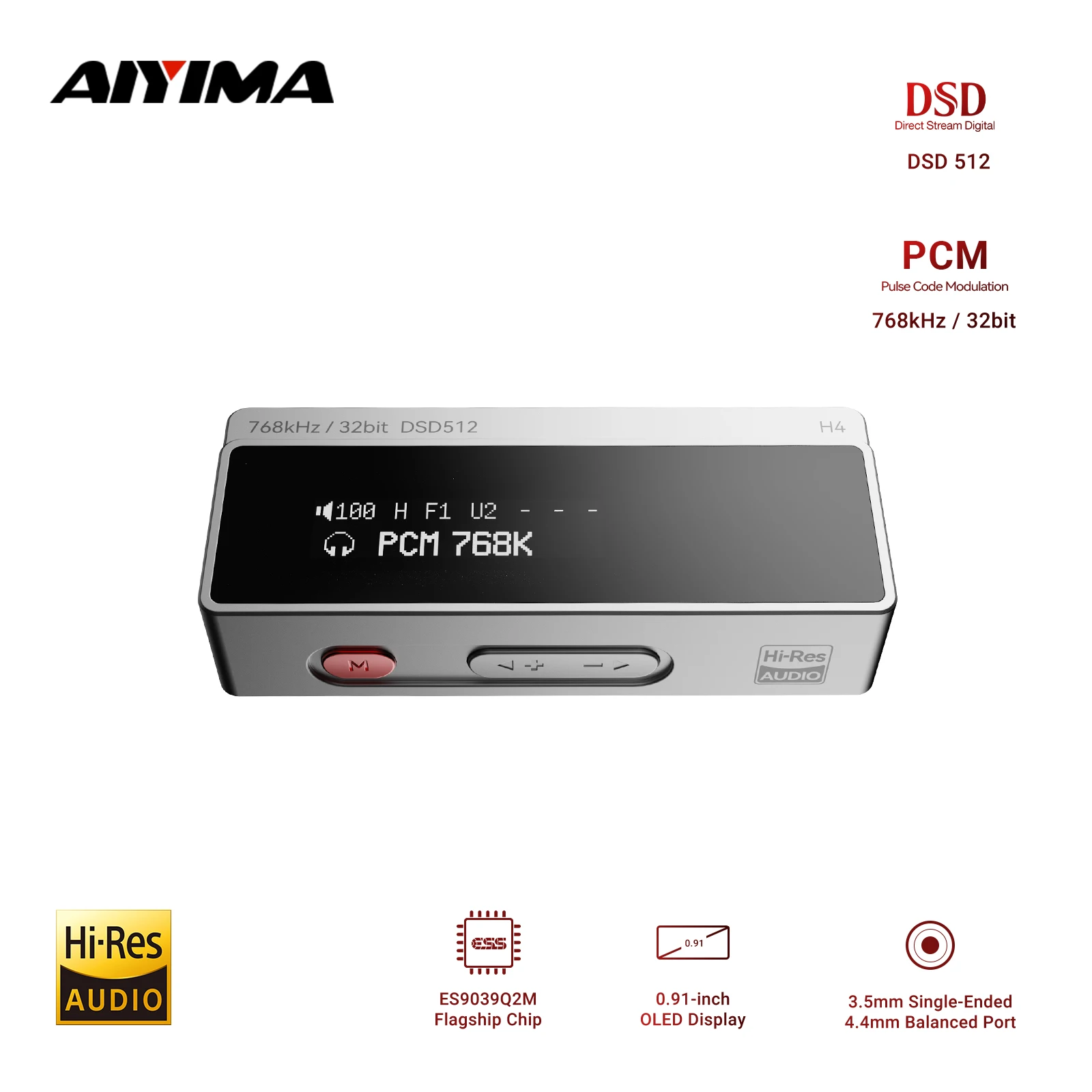 AIYIMA H4 Hifi DAC 헤드폰 앰프(스크린 포함) USB AMP 오디오 고해상도 휴대용 앰프 ES9039Q2M 밸런스드 4.4mm /3.5mm 잭