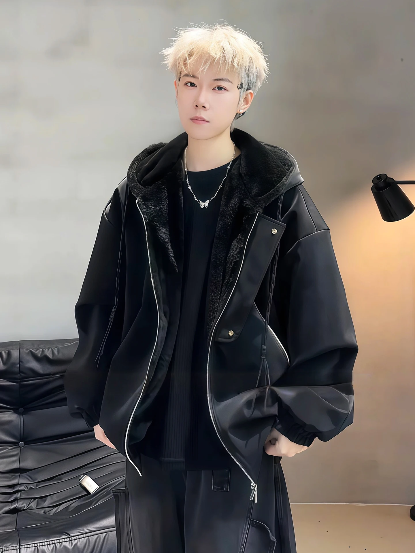 

Мужская зимняя куртка American Sle из матовой искусственной кожи, ветрозащитная, водонепроницаемая, с флисовой подкладкой и интегрированным меховым капюшоном, утепленная хлопком