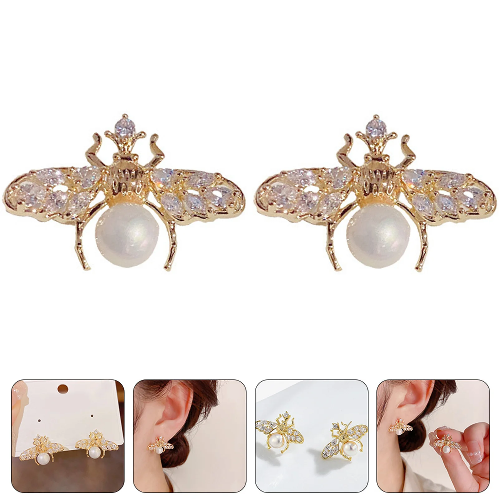 

1Pair Women Earrings Pearl Studs Unique Gift Choice Fashionable Jewelry Earrings for Women Bee Ear Studs