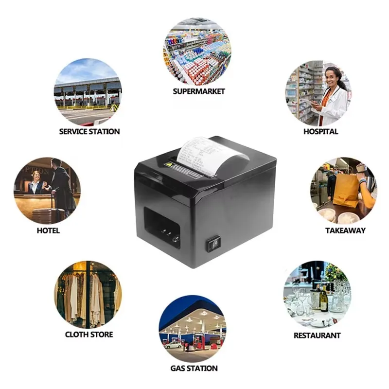 Impresora térmica de recibos de 80mm para cajita para llevar en restaurante, impresora POS USB Bluetooth compatible con Android IOS Windows Mac