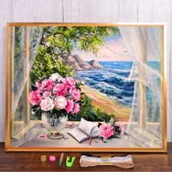 Flower Rose Printed Fabric 11CT Cross Stitch Embroidery Complete Kit DMC Threads work Handiwork Hobby Handicraft     Decor