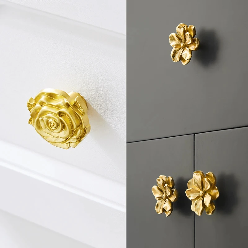Brass Ginkgo Leaf Clothing Cabinet Door Handle Creative Light Luxury Cabinet Gold Angel Handle Furniture Hardware Accessories