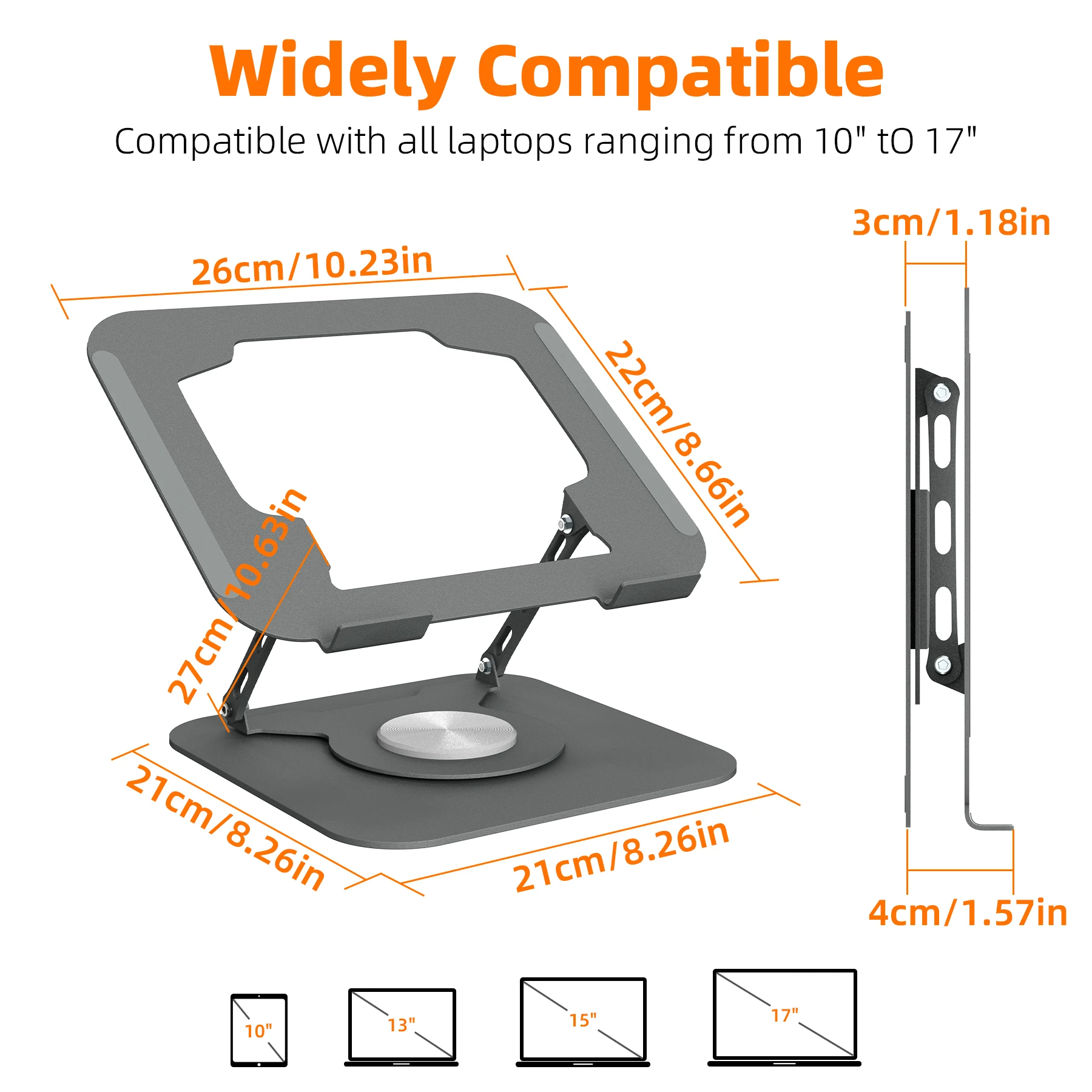 Adjustable Laptop Stand with 360° Rotating Base,Laptop Riser for Office Work,Foldable & Portable Laptop Stand for 10-17