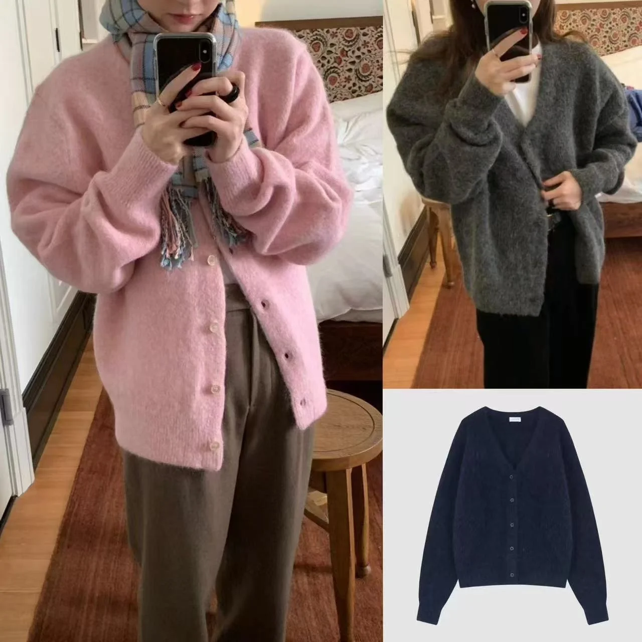 

LEROBE Meina 2025 Autumn Pure Color Lazy Sle Mid-Length Knitted V-Ne Sweater Cardigan Coat for Women Commute Sle