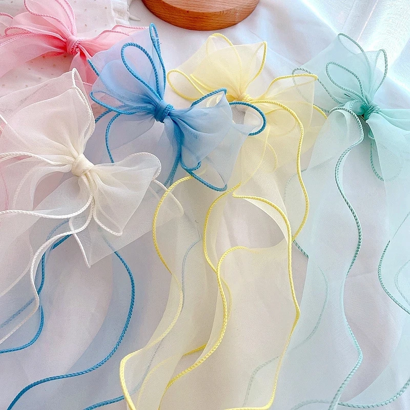 1/6pcs Long Organza Bow Hairpins Hair Accessories Sweet Net Yarn Oversized Hair Clip Summer For Children Girls Headdress