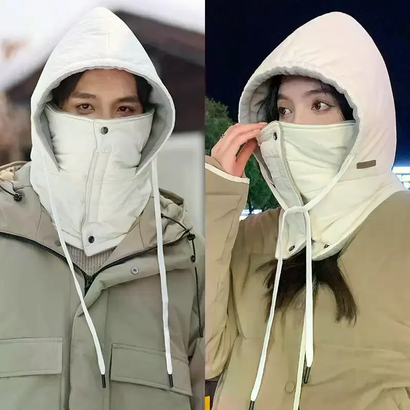 Unisex Winter Cycling Solid Color Windproof Cap with Neck Warmer Integrated Mask Hat Scarf Set for Skiing And Cold Weather