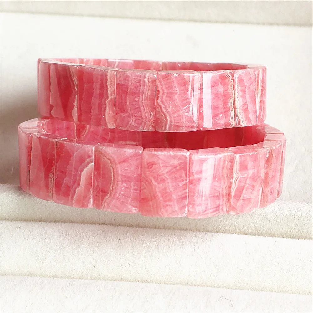

Natural Red Rhodochrosite Rectangle Bracelet Clear Beads Women 14x10mm Fashion Certificate AAAAA