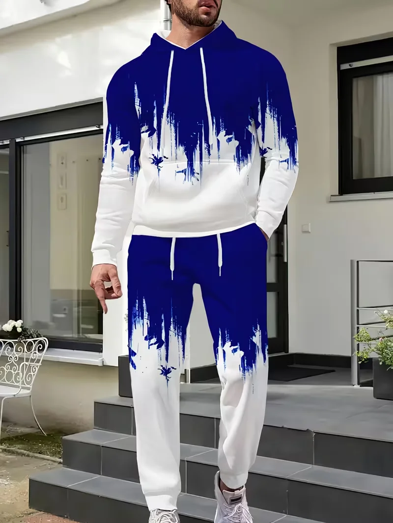 Jogger Sweatpants Men - ブラシグラデーションプリントメンズフード付きトラックスーツトレンディな抽象的なストリートウェアジョガースウェットパンツセットヒップホップスタイルカジュアルデイリーラウンジウェア