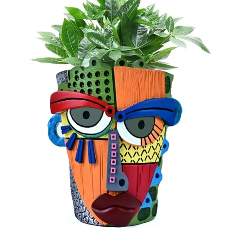 

Абстрактные кашпо в форме лица для растений, расписанные вручную, красочные цветочные горшки с дренажем, для дома и сада, декор, подарок, современный дизайн, размер L