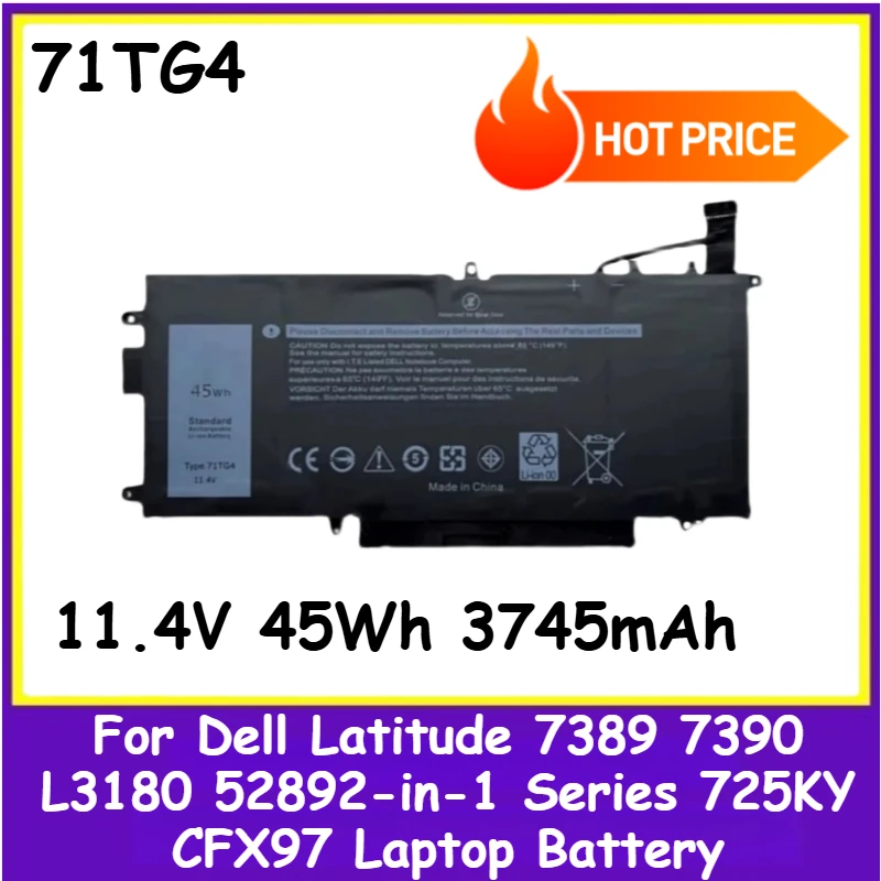 

Для Dell Latitude 7389 7390 L3180 5289 серии 2 в 1 725KY CFX97 Сменный аккумулятор для ноутбука 71TG4 11,4 В 45 Втч 3745 мАч