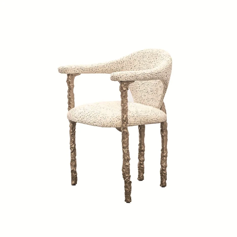

Light luxury modern simple fashion pure copper legs soft bag dining chair living room designer art high-end fabric dining chair