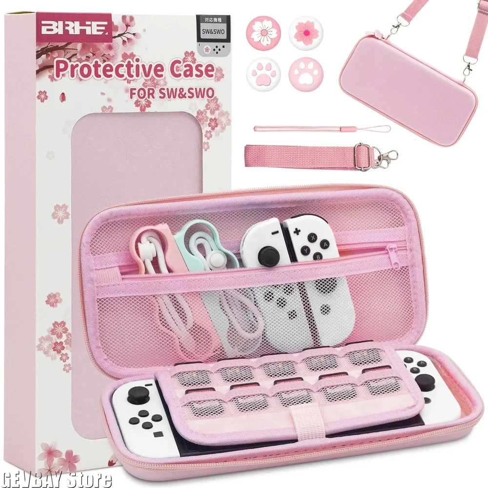 PU Sakura Pink Shell Portable Carrying Bag for Switch OLED PU Waterproof Case Pouch Storage Traveling Cover Box Forswitch