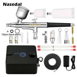 Nasedal Airbrush Compressor Kit New LED 36PSI Air Compressor 0.3mm Air Brush for Model Paint Nail Makeup Cake DIY Spray Tool