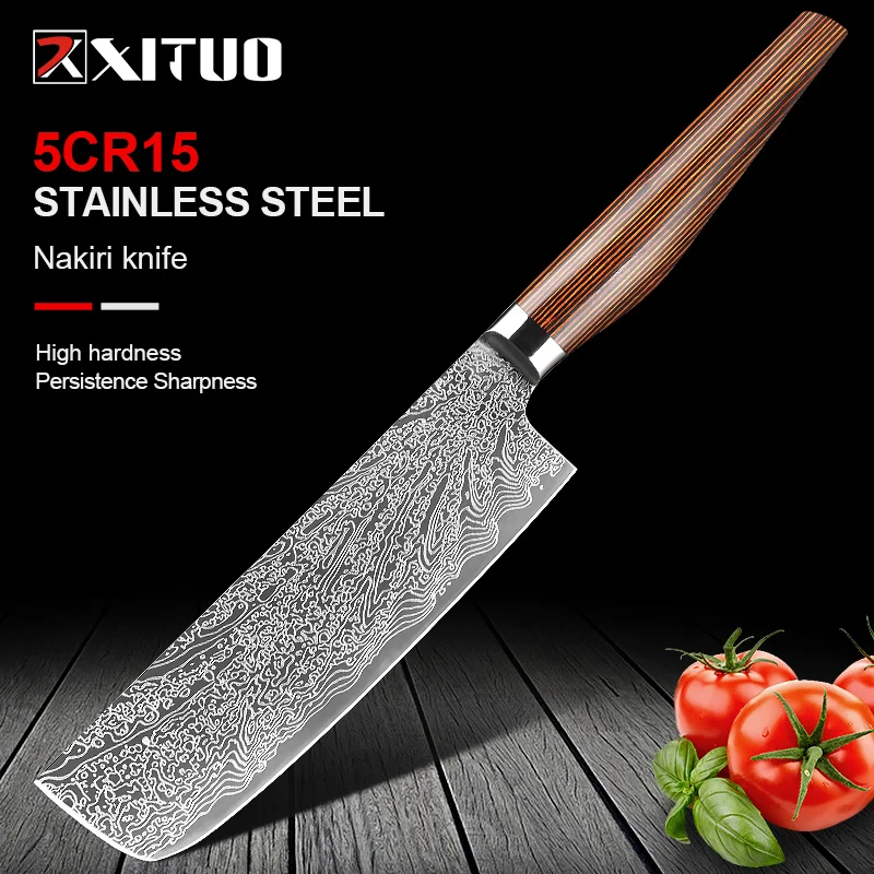 

XITUO 7inch Meat Cleaver Knife Nakiri Knife Kitchen Vegetable Knife Stainless Steel Knife with Ergonomic Design Comfortable Hand