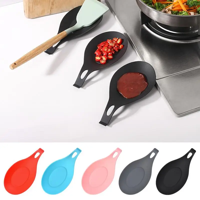 Silicone Spoon Rest Spatula Holder Utensil Placemat Tray Kitchen Tools Durable Tray Spoon Pad Drink Glass Coaster Hot Sale