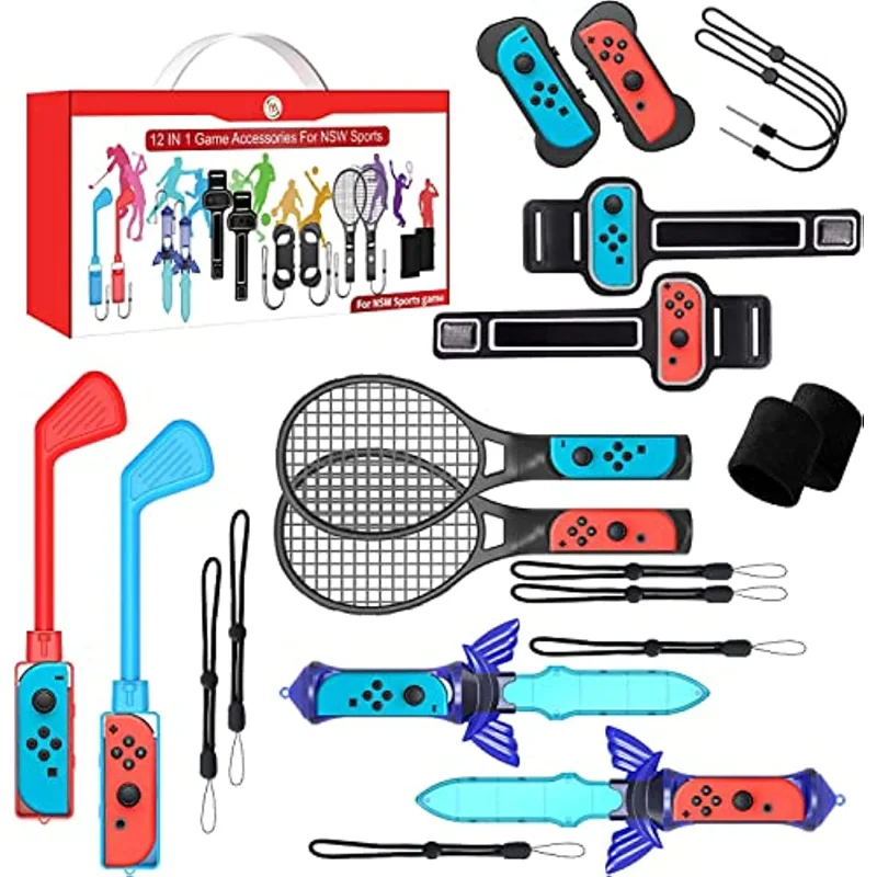 

Switch Sports Accessories Bundle - 12 in 1 Family Accessories Kit for Nintendo Switch Sports Games:Tennis Rackets,Sword Grips