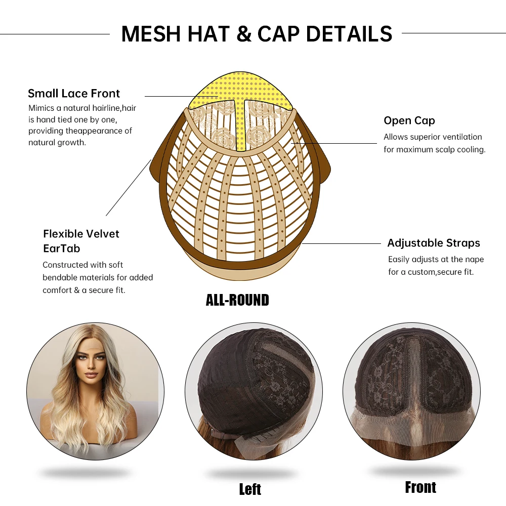 EASIHAIR Lace Synthetic Wigs Blonde Long Wavy T Part Lace Wig with Brown Copper Hair Root for Women Daily Party Heat Resistant