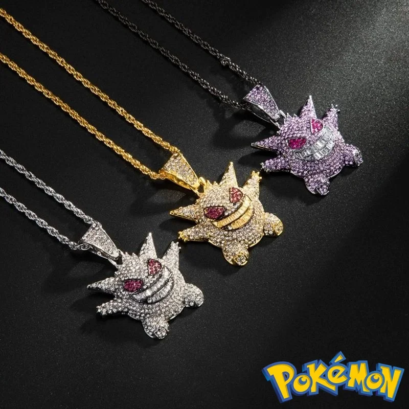 Metal Necklace Pokemon Gengar Anime Figure Decorative Pendant Hip Hop Necklace Jewelry Accessories Boys Girls Gifts