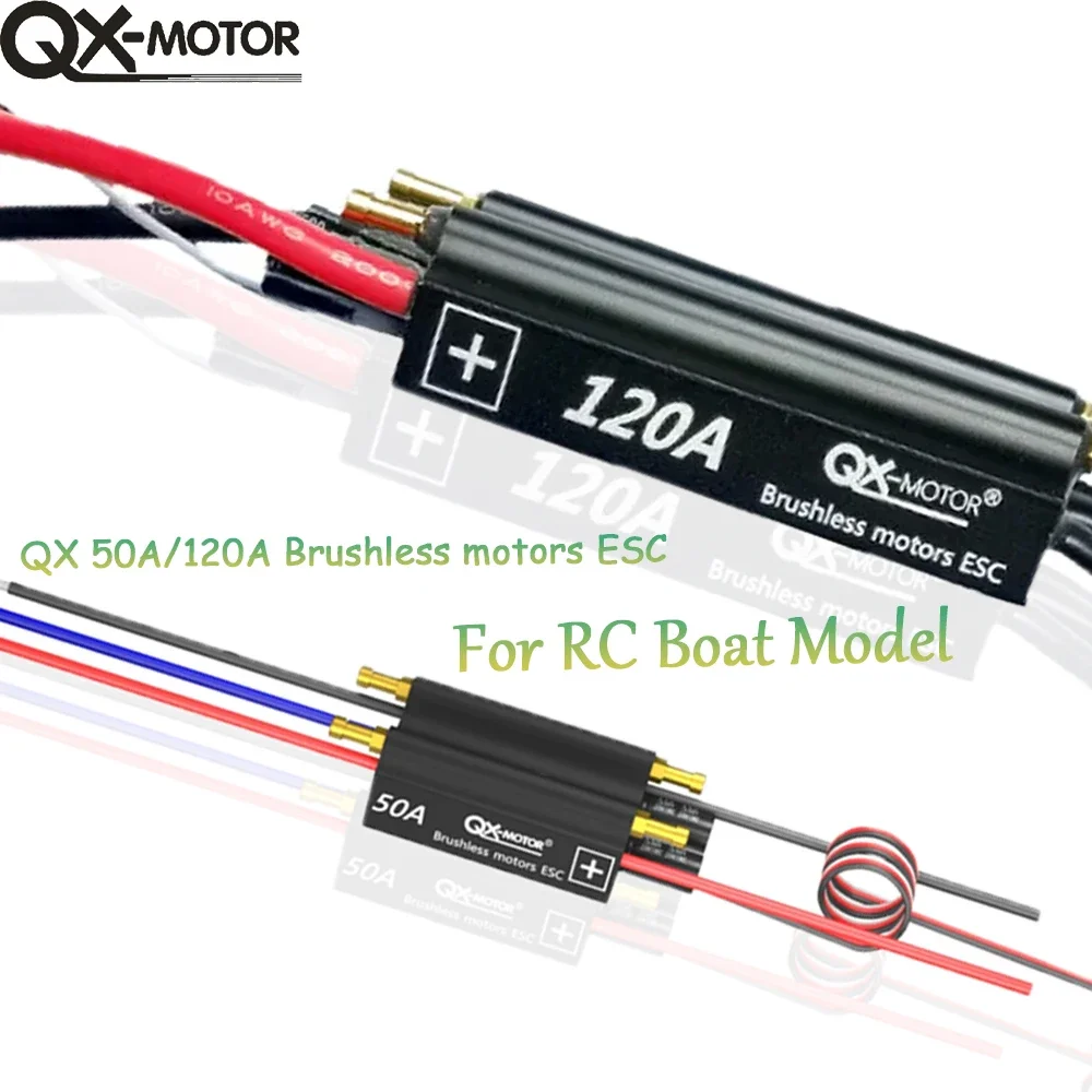 

QX-motor 50A 120A Waterproof Brushless ESC Speed Controller 2-6S For RC Boat Ship With BEC 5.5V/5A Water Cooling Syste