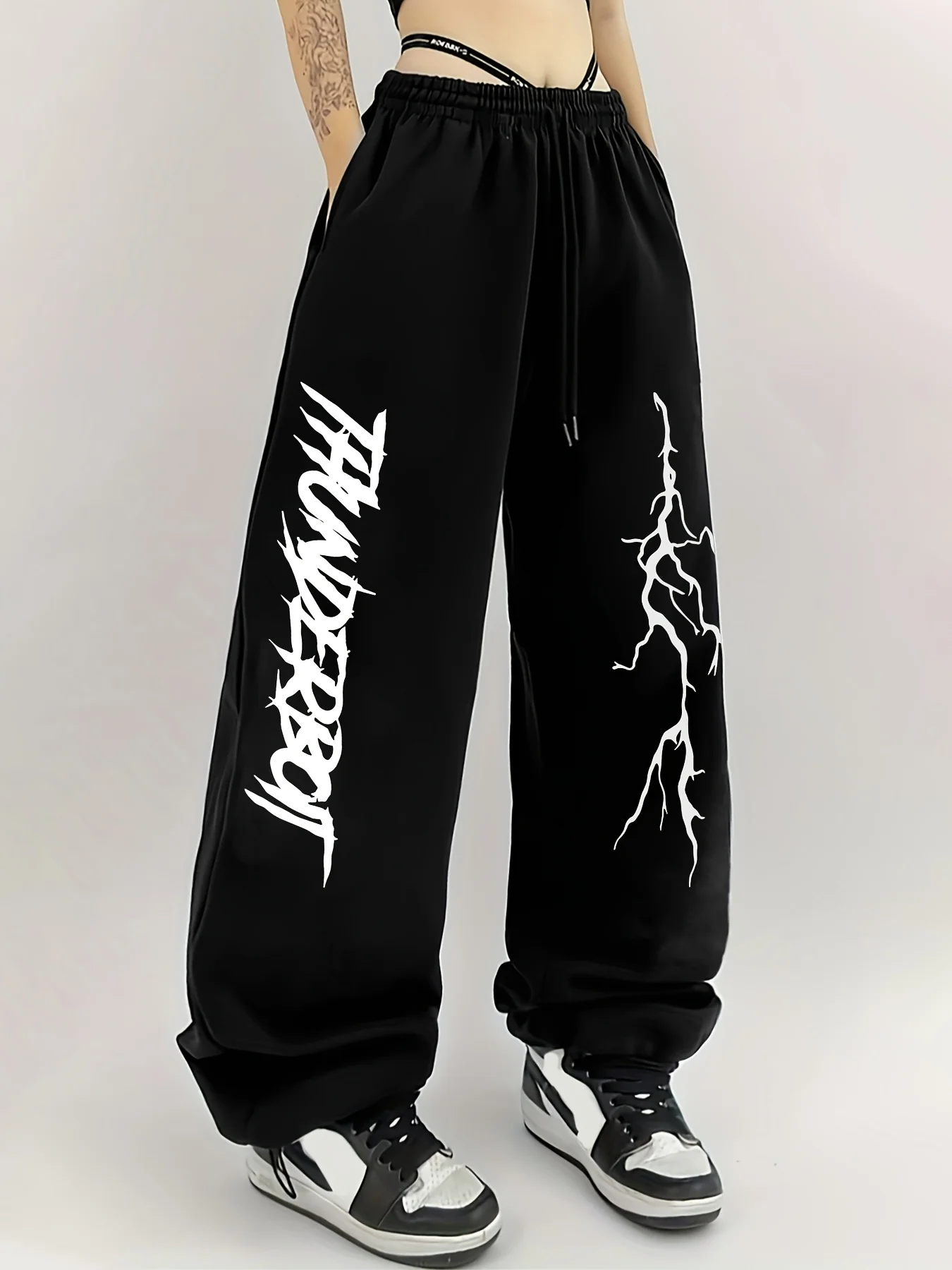 

Женские повседневные спортивные штаны больших размеров в уличном стиле с креативным буквенным принтом и молнией, осенне-зимний флис, свободный крой