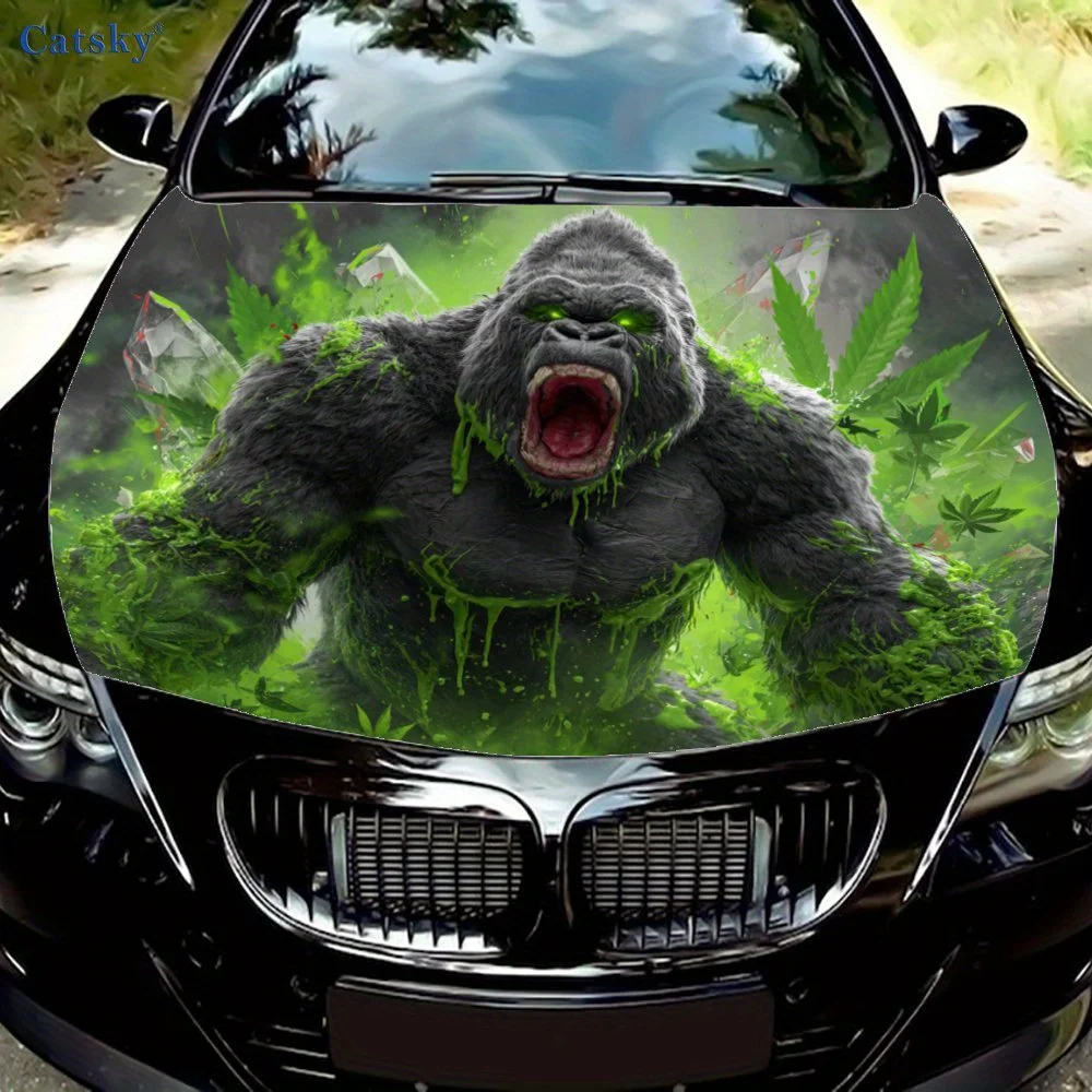 

Green - Flamed Roaring Gorilla Pattern car hood stickers, waterproof self-adhesive, scratch resistant, easy to stick, durable ca