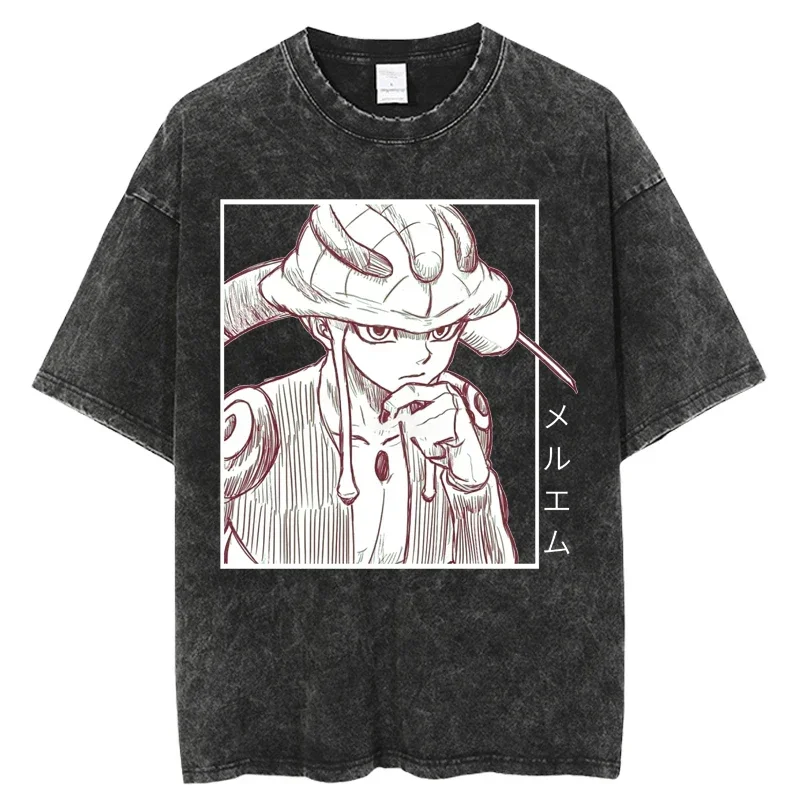 Hotsale Anime Hunter x Hunter Washed T-shirts Mens Clothing Graphic Manga Harajuku Tees Unisex Summer Top Male Streetwear