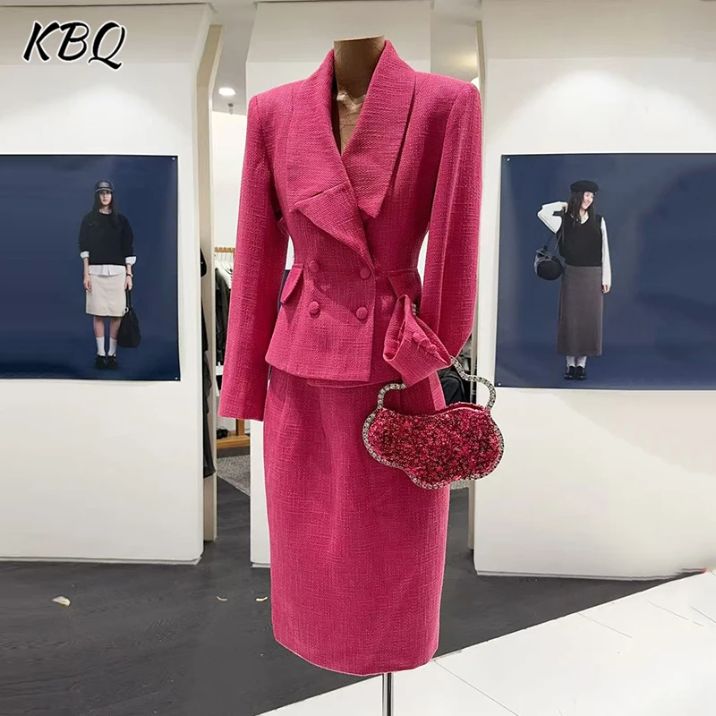 

KBQ однотонные элегантные комплекты из двух предметов для женщин, туника с длинными рукавами и пуговицами, топы с высокой талией, утягивающая юбка, шикарный женский комплект