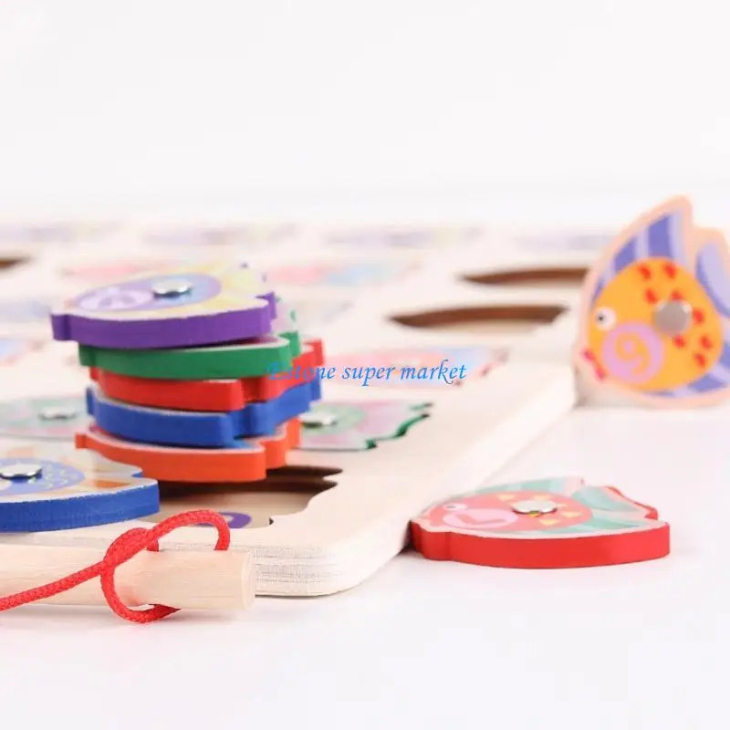 Jeu pêche en bois 090B, jouet assorti, Puzzle pour nourrissons enfants, éducation précoce, fourniture fête, œil-main