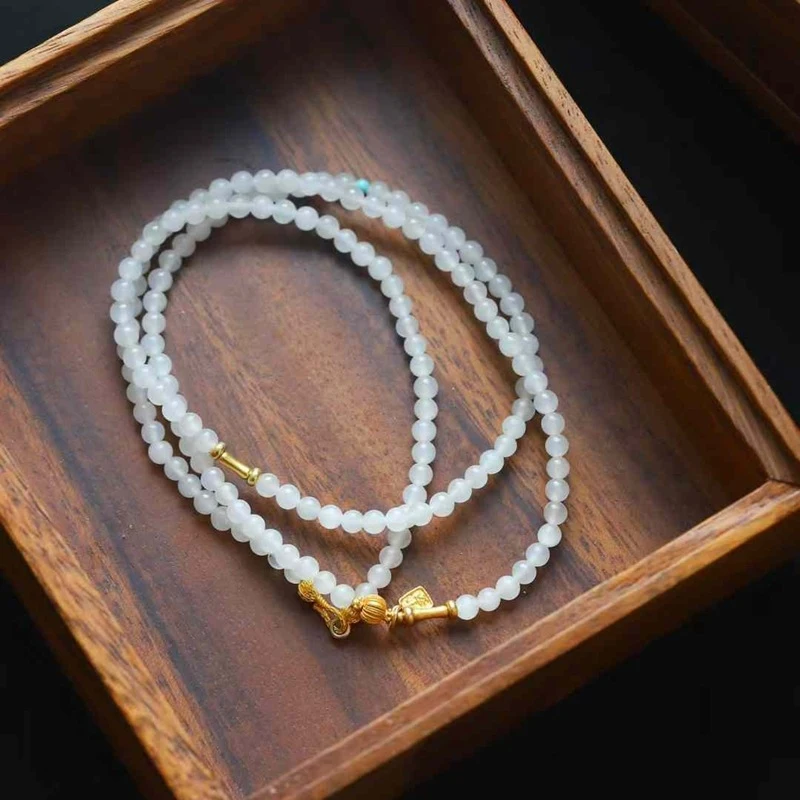 Natural Hotan , Qinghai material, sheep fat grade white jade plain beads, multi-use bead chain