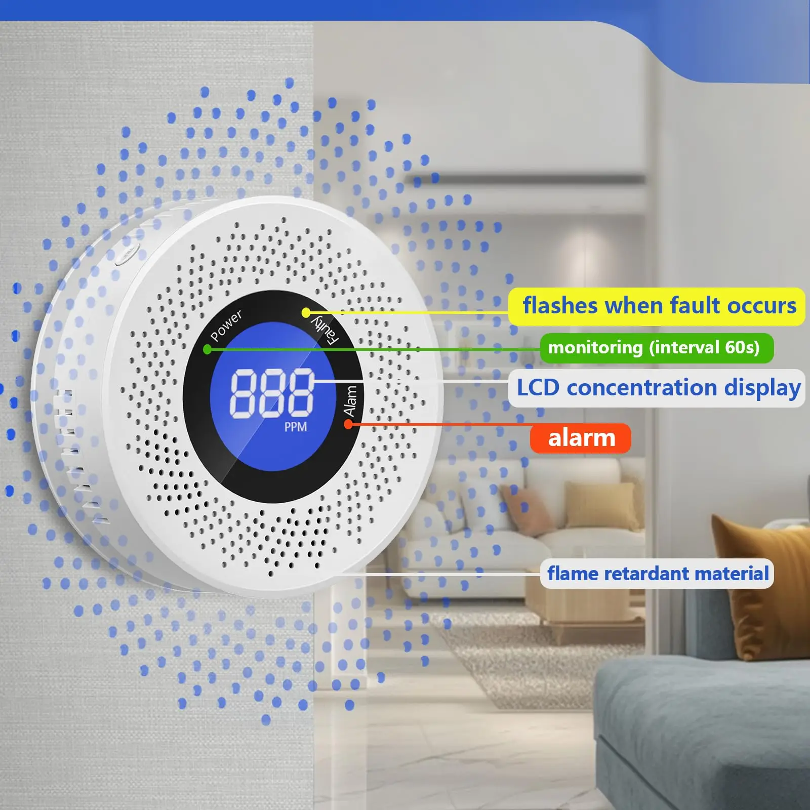 Smart Carbon Monoxide Detector with LCD Digital Display for Restaurant Home Indoor Kitchen Real-Time CO Monitor Detector Alarm