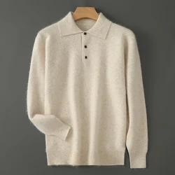 Autumn and winter new cashmere men's pure color lapel pullover sweater business casual POLO collar bottoming needlework