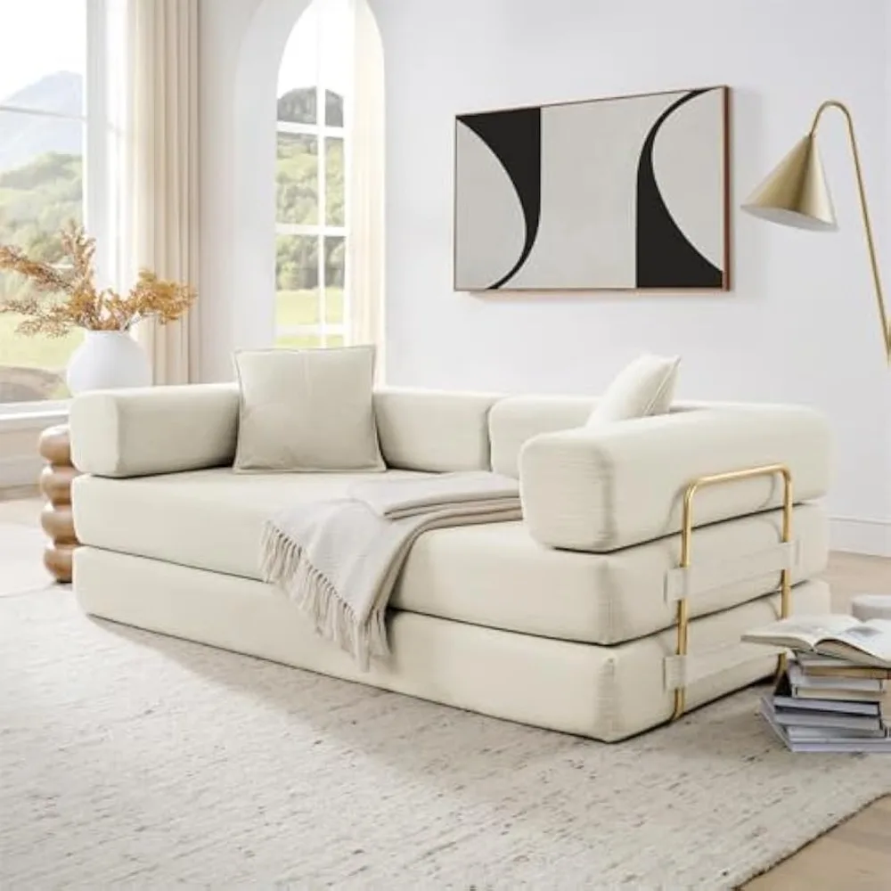 

4-in-1 Foldable Floor Sleeper Sofa Couch Bed Queen Size with Fixed-Shape Frame, Cloud Corduroy Upholstered Convertible Folding S