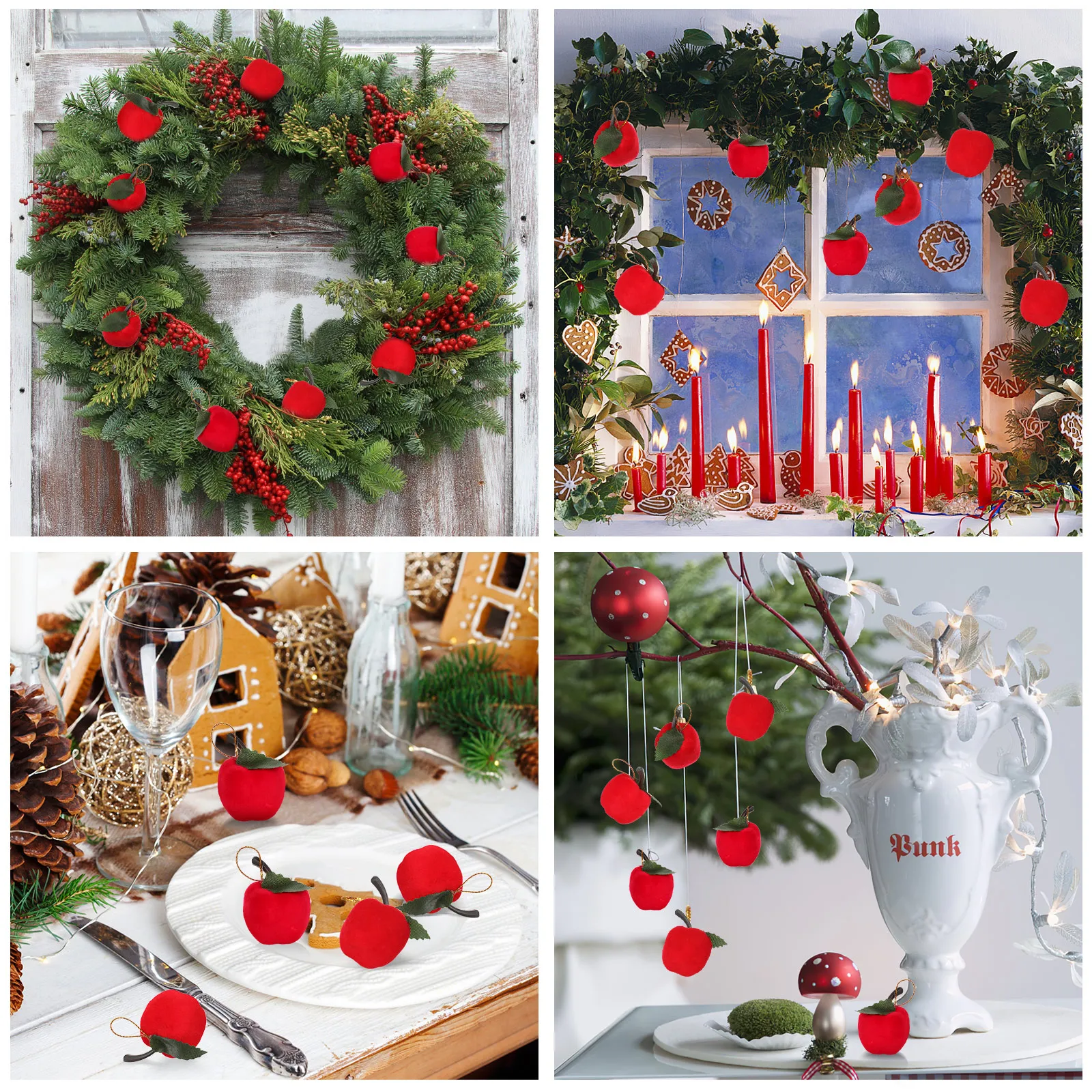 

24Pcs Red Apple Christmas Hanging Ornaments Decor for Tree Wall Door Party Festival Reception Christmas Hanging Apples