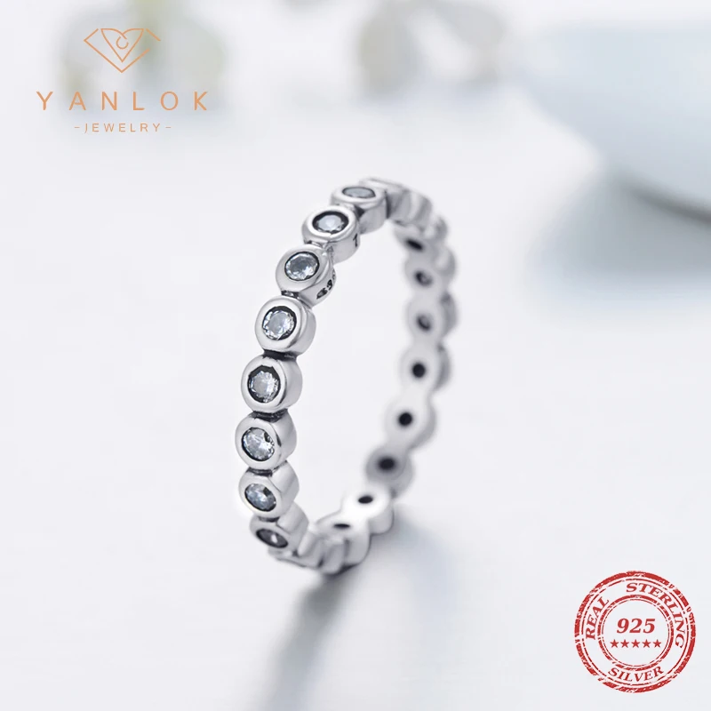 YANLOK Quality Luxury Original Real Solid 925 Sterling Silver CZ Finger Ring Authentic Silver Jewelry For Women Anniversary Gift