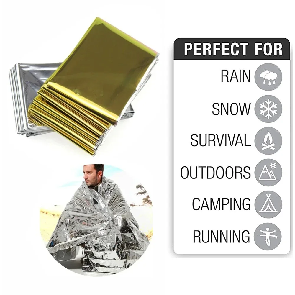 SXHWC Gold Silver 130x210cm Emergency Blanket Lifesaving Thermal Insulation Sunscreen Survival Rescue Blankets Kit Camping Equip