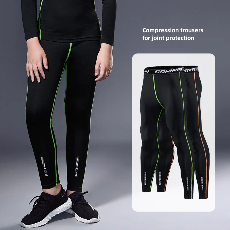 Kids Boys Sport Pants Tights Compression Training Leggings Boy Children\'s Soccer Training Sweatpants Quick-Dry Workout Outfit