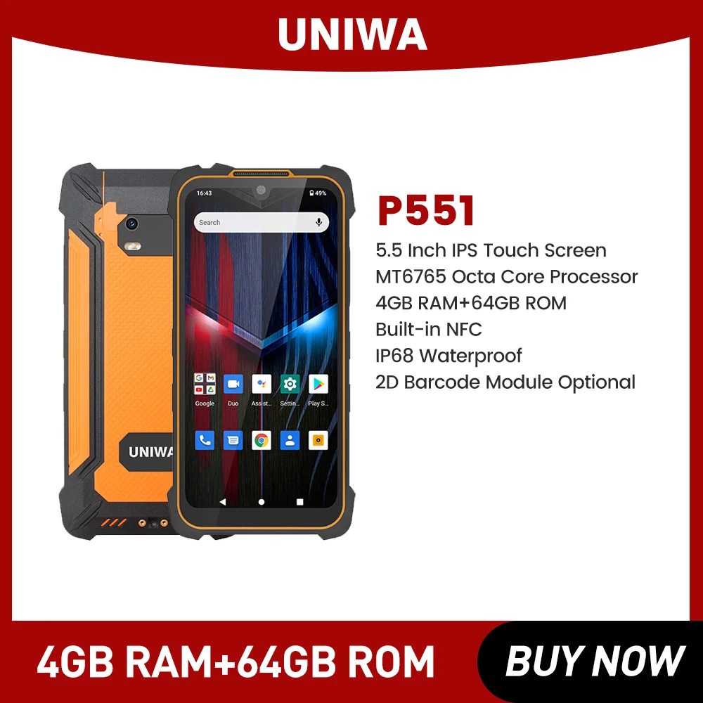 UNIWA P551 Rugged Smartphone 5.5 Inch Ultra-Thin Handheld Rugged Android 11 PDA Mobile Device with NFC