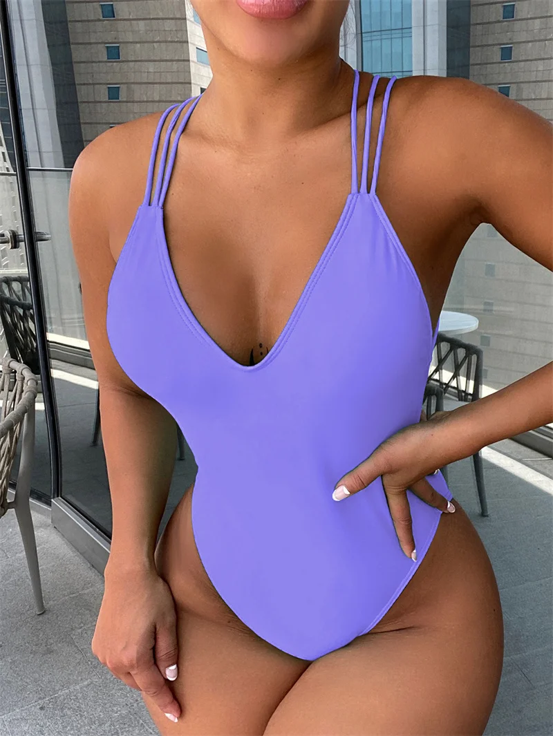 Maillot de bain sexy pour femmes, couleur unie, col licou, brésilien, bikini, push up, anneau, ensemble deux pièces, pour la plage, nouvelle collection