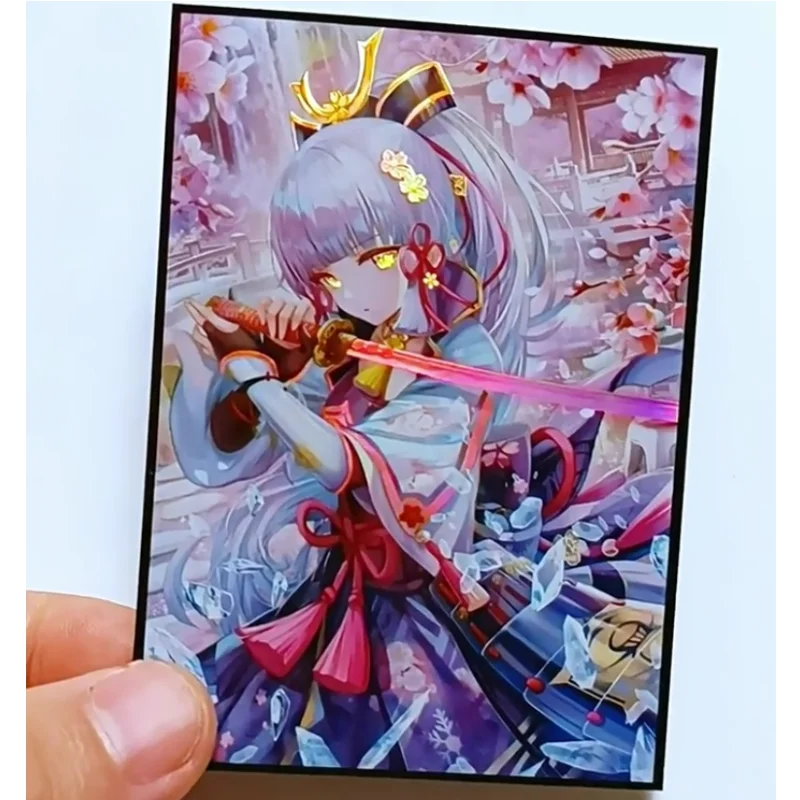 Genshin Impacto Cartões Manga, Ayaka Kamisato, Personagens do Jogo Anime, DIY Colorido Laser Flash Cards, Brinquedos Capa Protetora, 60Pcs por Conjunto