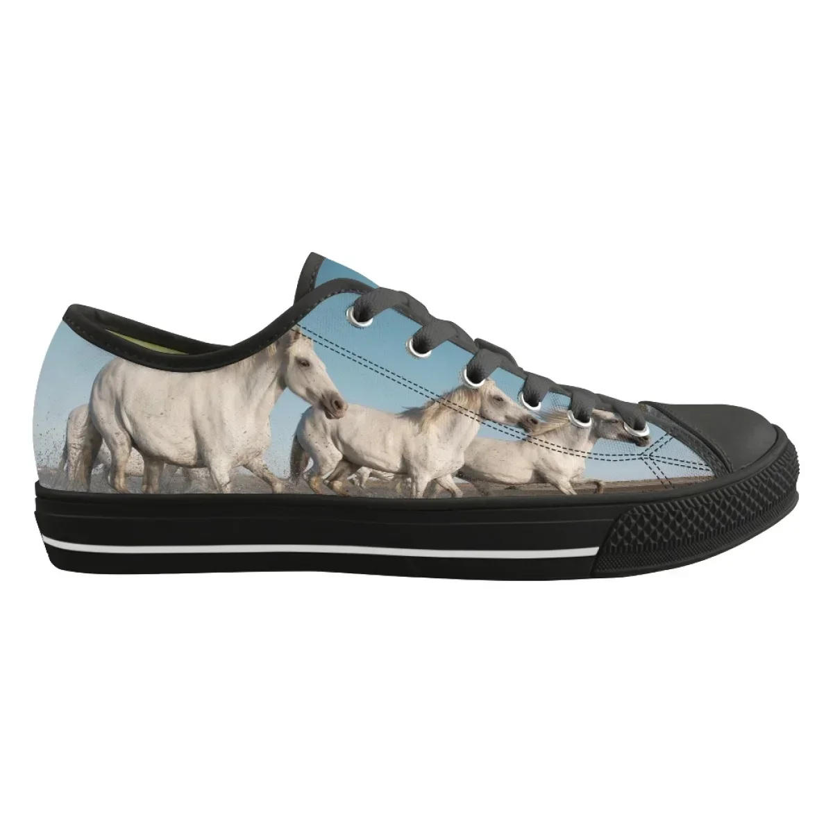 

Женские низкие кеды из канваса с принтом лошади, модные классические повседневные туфли на шнуровке, для активного отдыха и спорта