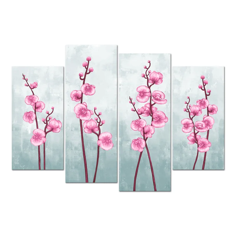 

4 Pieces Pink Flowers Home Decor Posters Abstract Flowers Print Canvas Painting Modern Style Picture Living Room Wall Art