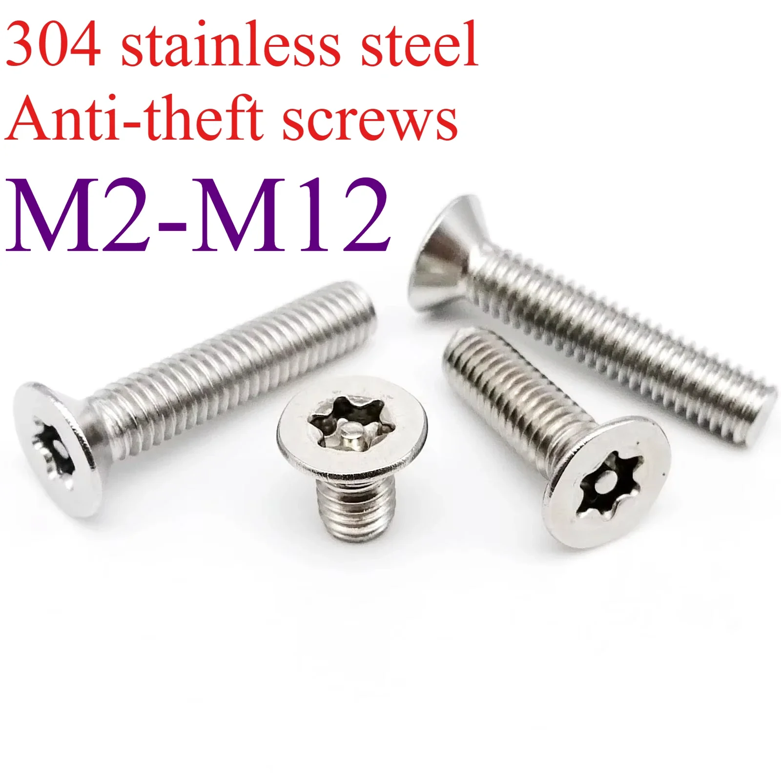 3-100pcs M2 M2.5 M3 M4 M5 M6 M8 M10 M12 304 Stainless Steel Torx Flat Countersunk Head Security Bolts with Stud Pins