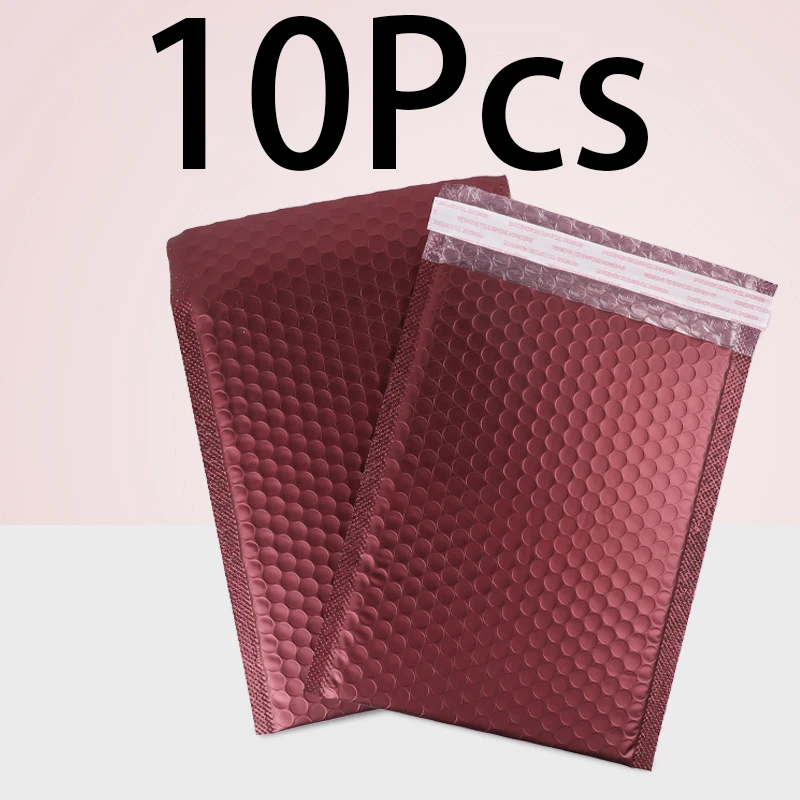 10Pcs Wine Red Bubble Mailers Self Adhesive Waterproof Padded Envelopes Shockproof Mailing Bags for Small Business Shipping