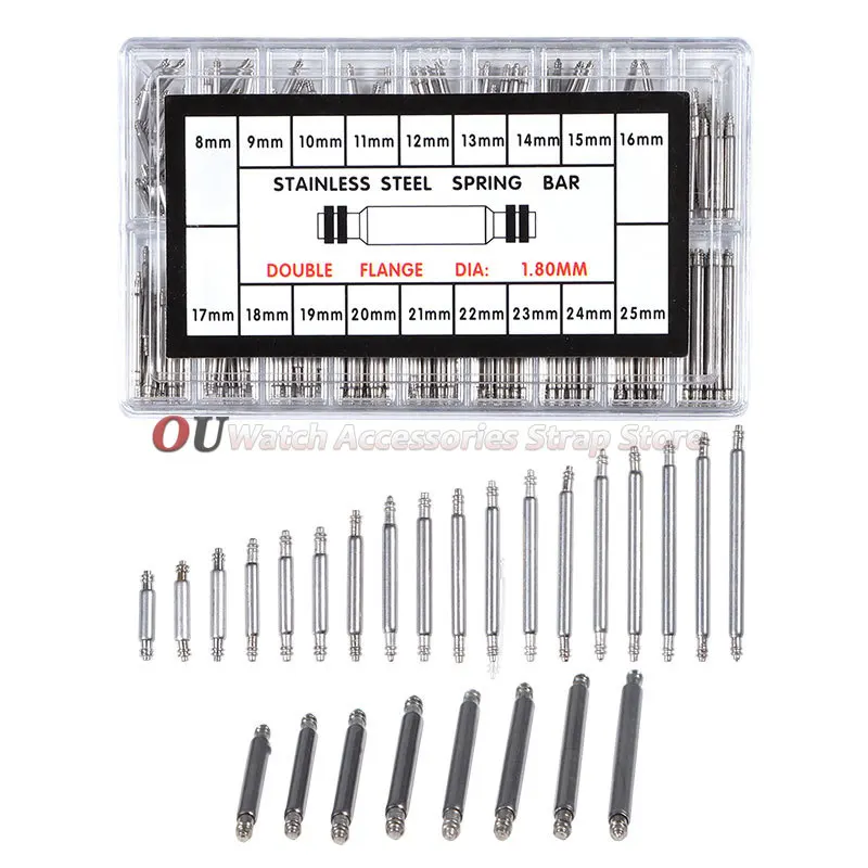 1 Set Strainless Steel Spring Bars Length 8mm- 25mm Dia 1.3mm/1.5mm/1.8mm Watchband Strap Metal Link Pin Watch Repair Tools Pin