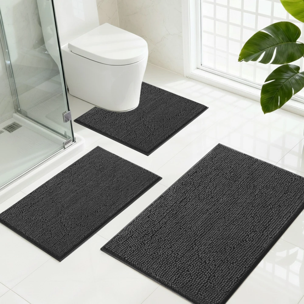 

Set of 3 Bathroom Rug Bath Mats for Bathroom Floor Super Thick Soft Shaggy Chenille Bath Mats Dry Fast Water Absorbent Bath Mats