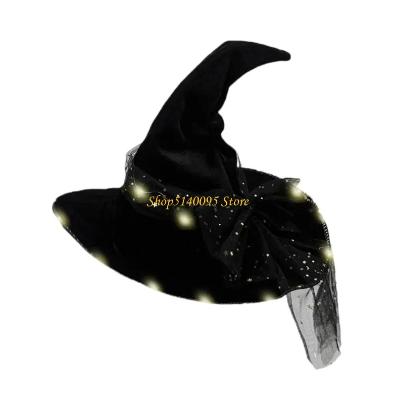 

DXAE HALLOWEEN Wizard Hat Большая черная шляпа ведьмы светодиода светильны Witch Caps Мода Уменная шляпа Halloween Cosplay